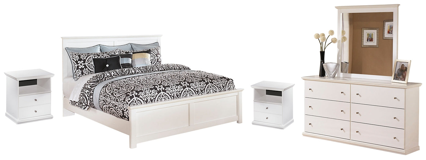 Bostwick Shoals King Panel Bed with Mirrored Dresser and 2 Nightstands Homeline Furniture