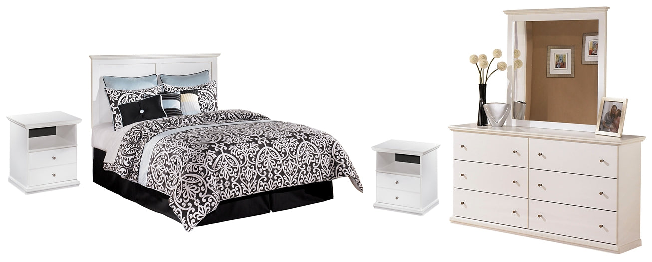 Bostwick Shoals Queen/Full Panel Headboard with Mirrored Dresser and 2 Nightstands Homeline Furniture