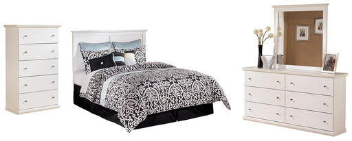 Bostwick Shoals Queen/Full Panel Headboard with Mirrored Dresser and Chest Homeline Furniture