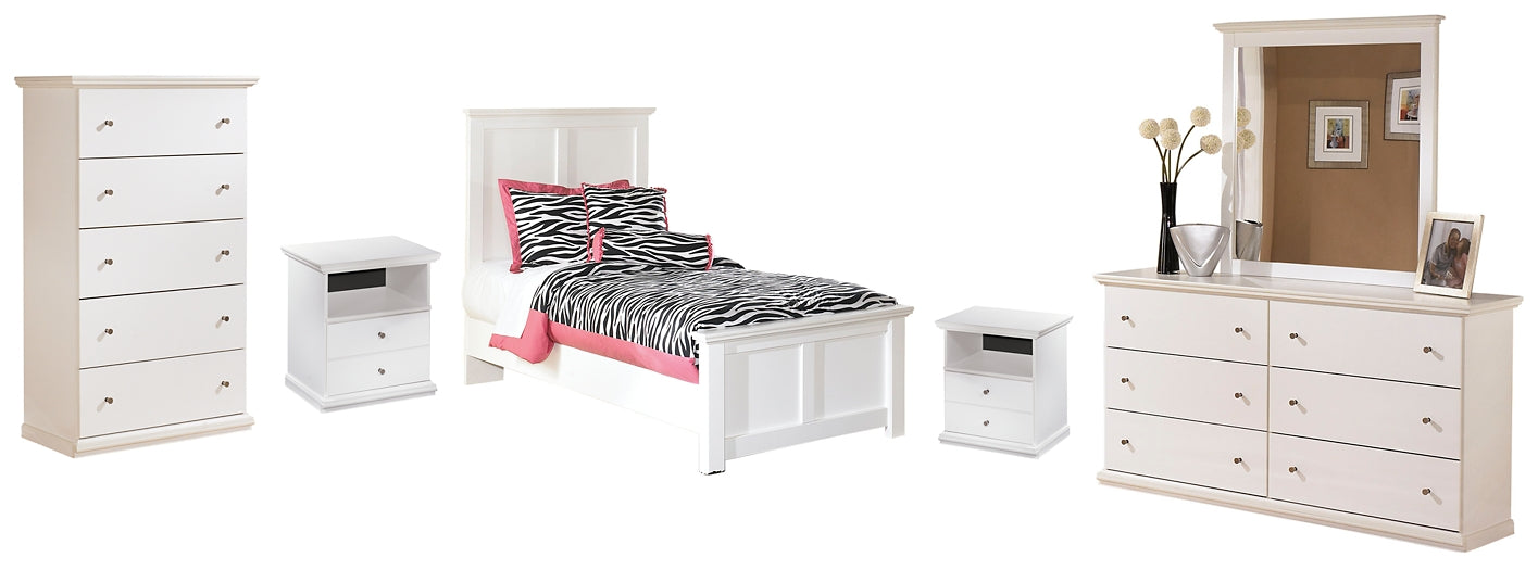 Bostwick Shoals Twin Panel Bed with Mirrored Dresser, Chest and 2 Nightstands Homeline Furniture