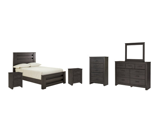 Brinxton Full Panel Bed with Mirrored Dresser, Chest and 2 Nightstands Homeline Furniture