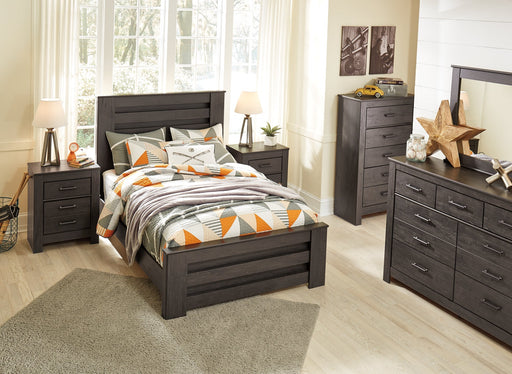 Brinxton Full Panel Bed with Mirrored Dresser and 2 Nightstands Homeline Furniture