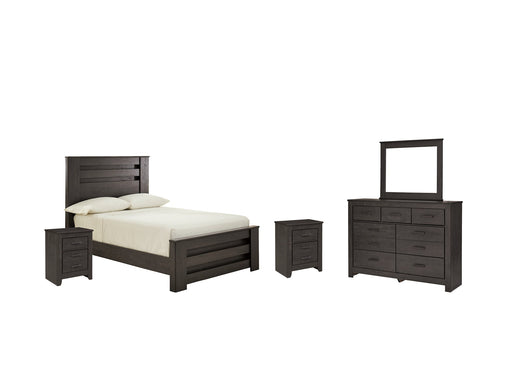 Brinxton Full Panel Bed with Mirrored Dresser and 2 Nightstands Homeline Furniture