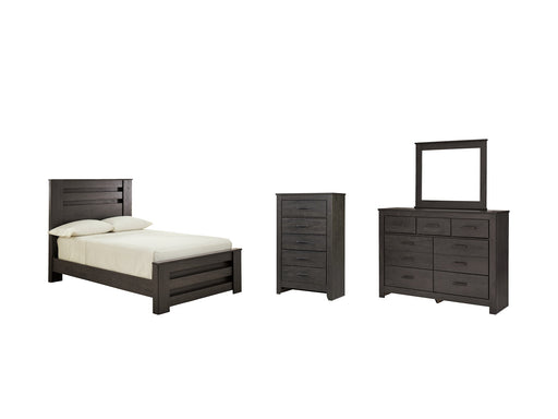 Brinxton Full Panel Bed with Mirrored Dresser and Chest Homeline Furniture