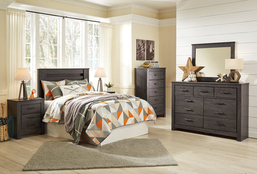 Brinxton Full Panel Headboard with Mirrored Dresser, Chest and 2 Nightstands Homeline Furniture