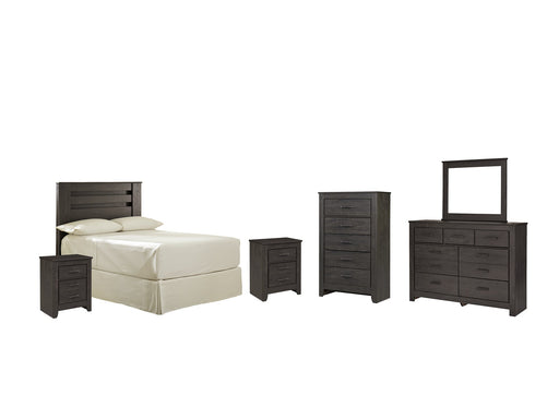 Brinxton Full Panel Headboard with Mirrored Dresser, Chest and 2 Nightstands Homeline Furniture