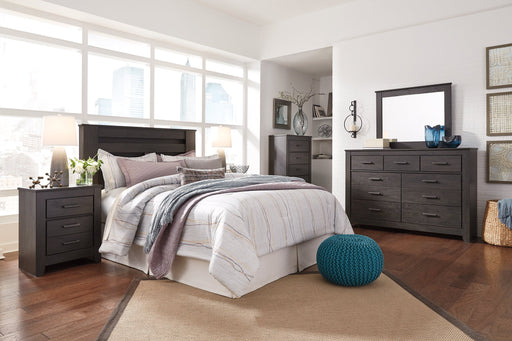 Brinxton King/California King Panel Headboard with Mirrored Dresser, Chest and Nightstand Homeline Furniture