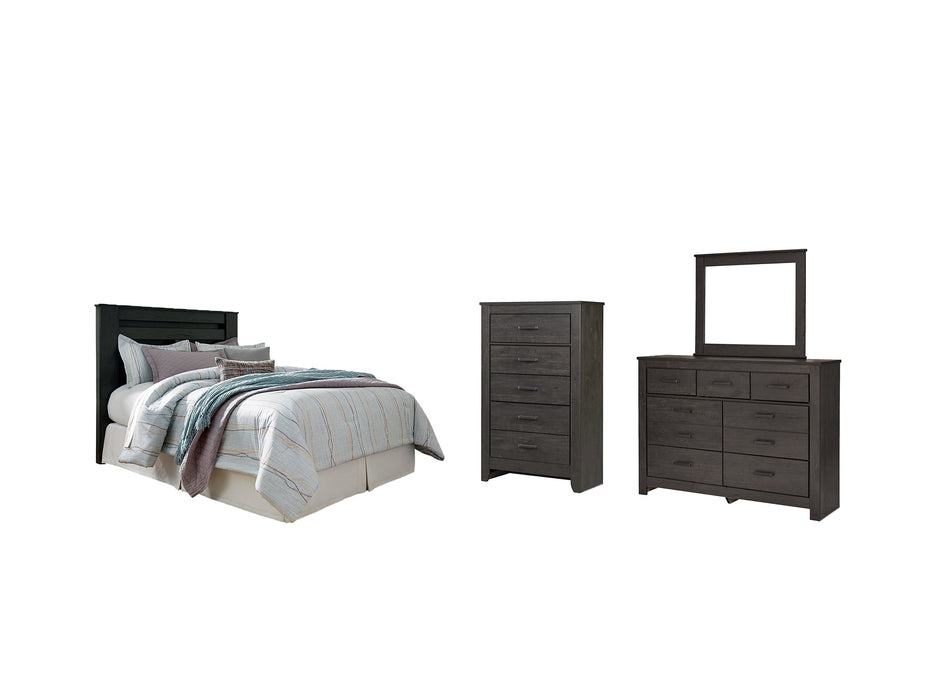 Brinxton King/California King Panel Headboard with Mirrored Dresser and Chest Homeline Furniture