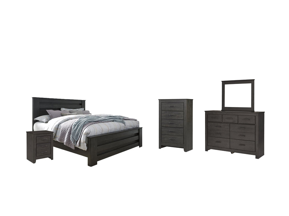 Brinxton King Panel Bed with Mirrored Dresser, Chest and Nightstand Homeline Furniture