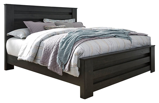 Brinxton King Panel Bed with Mirrored Dresser Homeline Furniture