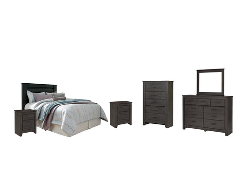 Brinxton Queen/Full Panel Headboard with Mirrored Dresser, Chest and 2 Nightstands Homeline Furniture