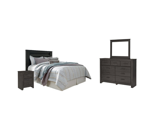 Brinxton Queen/Full Panel Headboard with Mirrored Dresser and 2 Nightstands Homeline Furniture