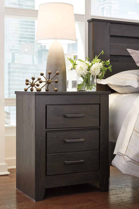 Brinxton Queen/Full Panel Headboard with Mirrored Dresser and 2 Nightstands Homeline Furniture