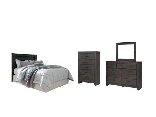 Brinxton Queen/Full Panel Headboard with Mirrored Dresser and Chest Homeline Furniture