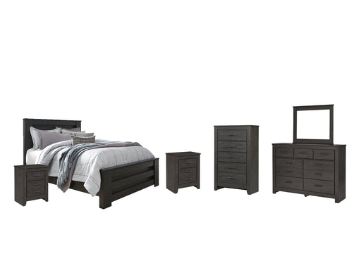 Brinxton Queen Panel Bed with Mirrored Dresser, Chest and 2 Nightstands Homeline Furniture