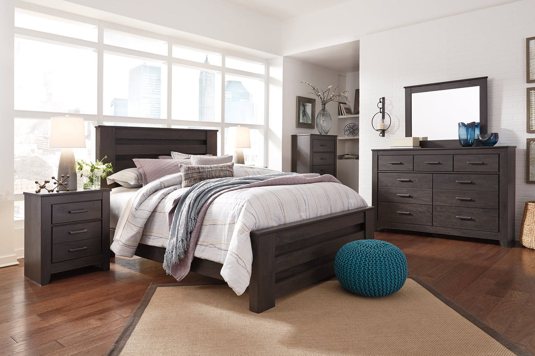 Brinxton Queen Panel Bed with Mirrored Dresser, Chest and Nightstand Homeline Furniture