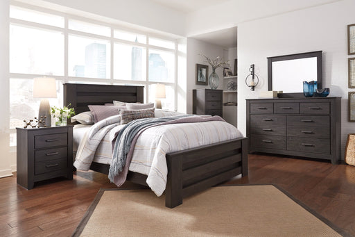 Brinxton Queen Panel Bed with Mirrored Dresser and 2 Nightstands Homeline Furniture