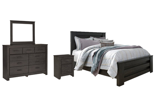 Brinxton Queen Panel Bed with Mirrored Dresser and Nightstand Homeline Furniture