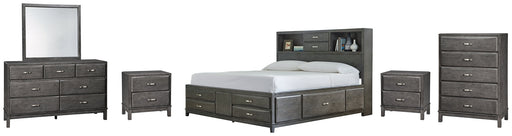 Caitbrook Queen Storage Bed with 8 Storage Drawers with Mirrored Dresser, Chest and 2 Nightstands Homeline Furniture