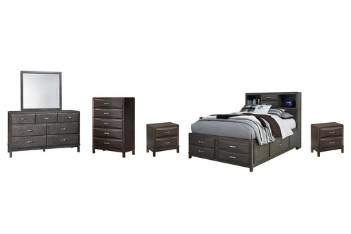 Caitbrook Queen Storage Bed with 8 Storage Drawers with Mirrored Dresser, Chest and 2 Nightstands Homeline Furniture