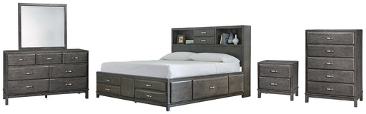 Caitbrook Queen Storage Bed with 8 Storage Drawers with Mirrored Dresser, Chest and Nightstand Homeline Furniture