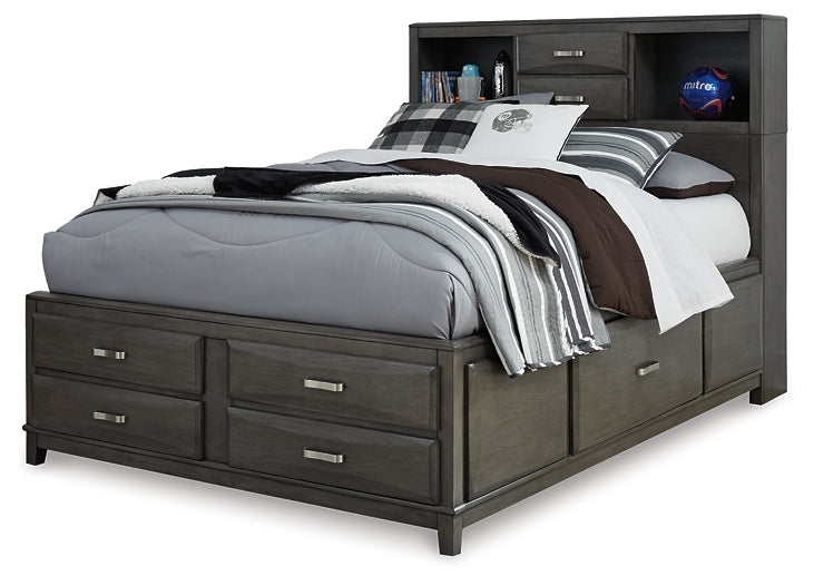 Caitbrook Queen Storage Bed with 8 Storage Drawers with Mirrored Dresser and 2 Nightstands Homeline Furniture