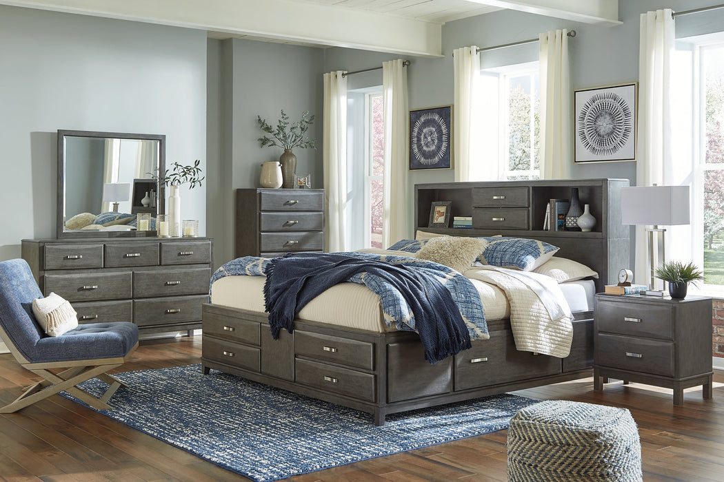 Caitbrook Queen Storage Bed with 8 Storage Drawers with Mirrored Dresser and 2 Nightstands Homeline Furniture