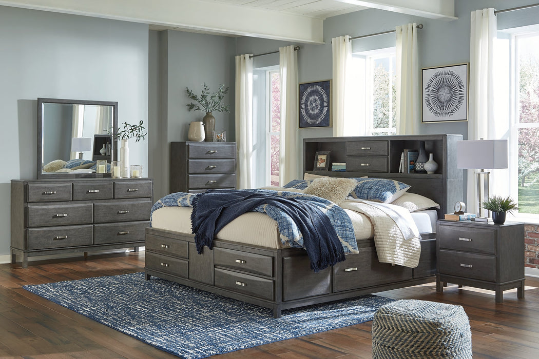 Caitbrook Queen Storage Bed with 8 Storage Drawers with Mirrored Dresser and 2 Nightstands Homeline Furniture