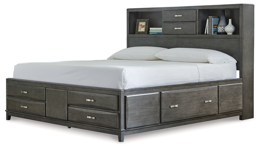 Caitbrook Queen Storage Bed with 8 Storage Drawers with Mirrored Dresser and 2 Nightstands Homeline Furniture