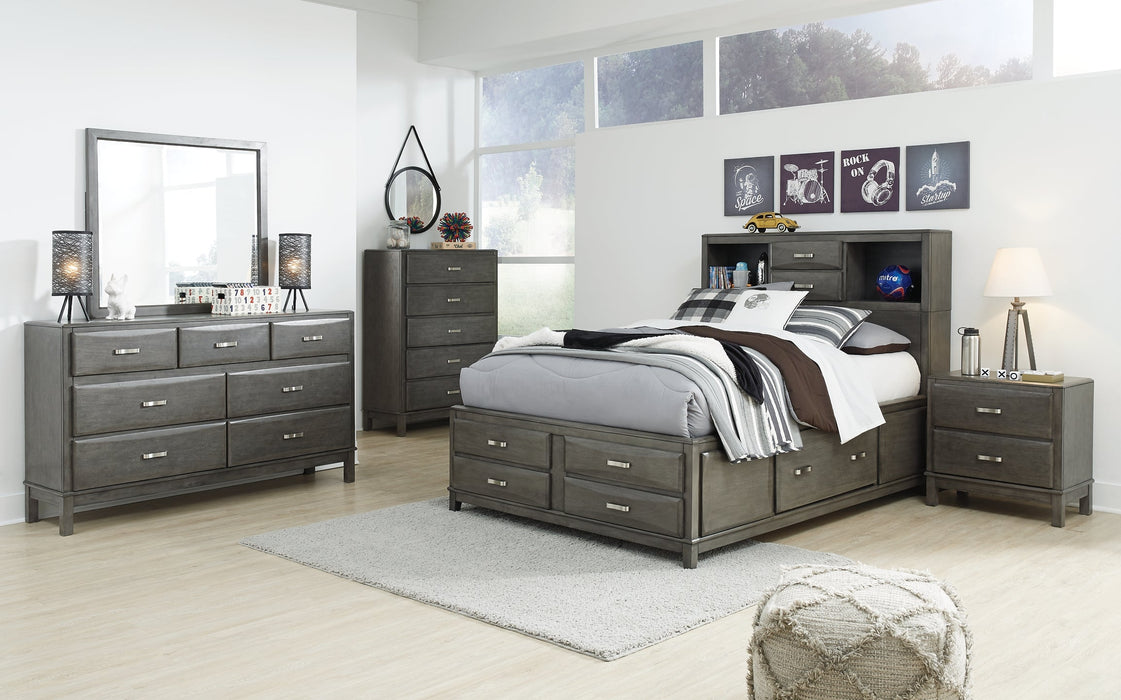 Caitbrook Queen Storage Bed with 8 Storage Drawers with Mirrored Dresser and 2 Nightstands Homeline Furniture