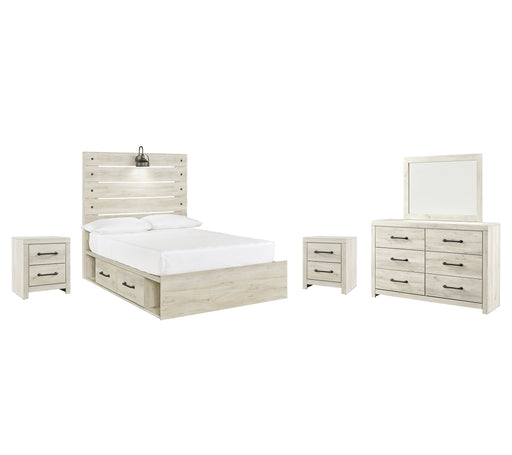 Cambeck Full Panel Bed with 4 Storage Drawers with Mirrored Dresser and 2 Nightstands Homeline Furniture