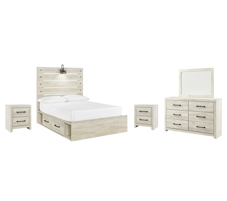 Cambeck Full Panel Bed with 4 Storage Drawers with Mirrored Dresser and 2 Nightstands Homeline Furniture