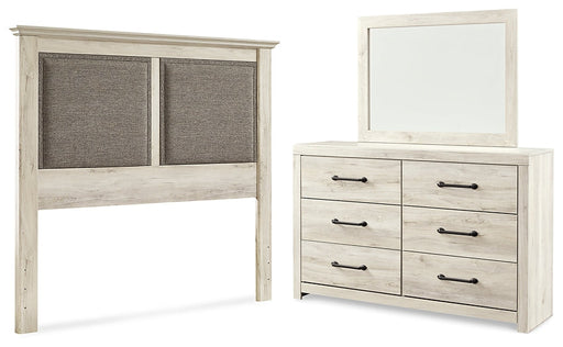 Cambeck King/California King Upholstered Panel Headboard with Mirrored Dresser Homeline Furniture