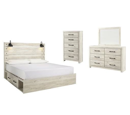 Cambeck King Panel Bed with 2 Storage Drawers with Mirrored Dresser, Chest and Nightstand Homeline Furniture