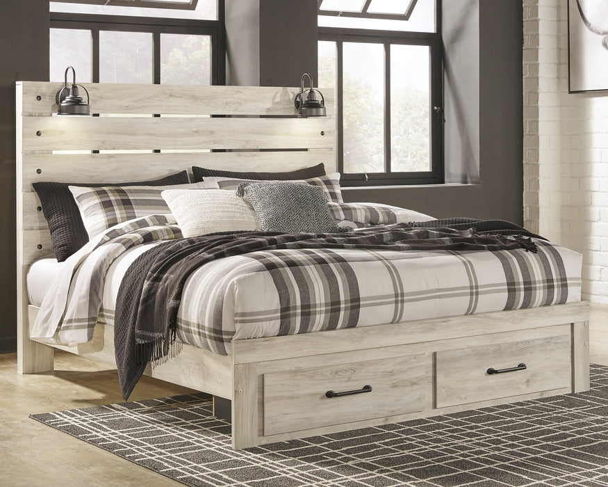 Cambeck King Panel Bed with 2 Storage Drawers with Mirrored Dresser Homeline Furniture