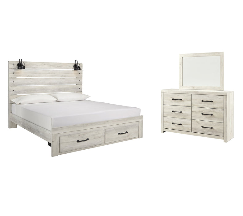 Cambeck King Panel Bed with 2 Storage Drawers with Mirrored Dresser Homeline Furniture