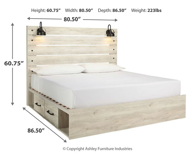 Cambeck King Panel Bed with 2 Storage Drawers with Mirrored Dresser and Chest Homeline Furniture