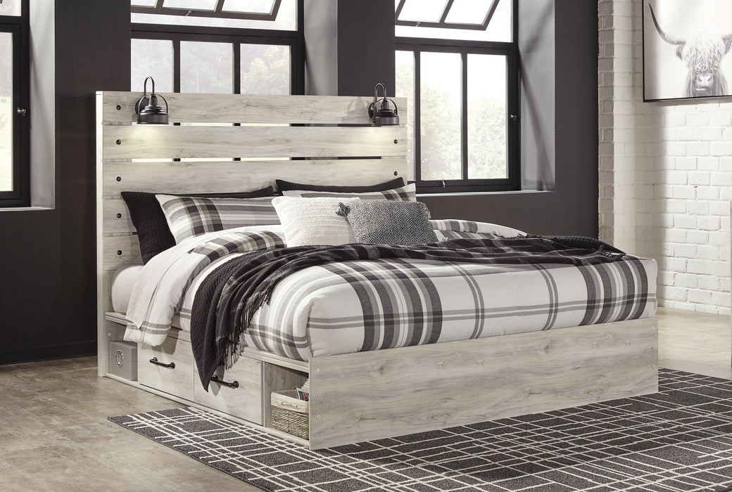 Cambeck King Panel Bed with 2 Storage Drawers with Mirrored Dresser and Chest Homeline Furniture