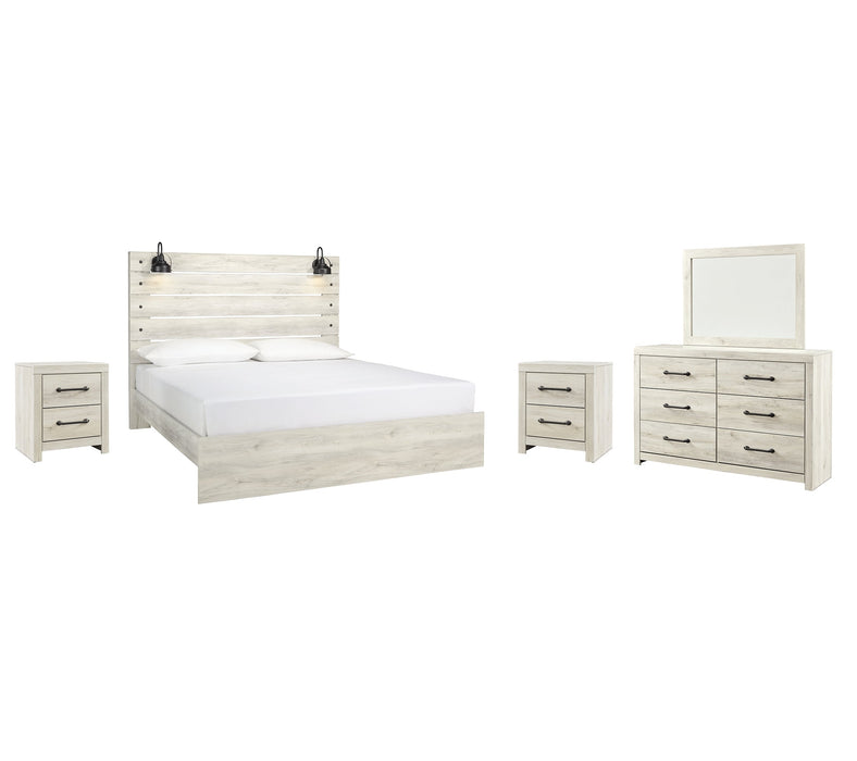 Cambeck King Panel Bed with Mirrored Dresser and 2 Nightstands Homeline Furniture