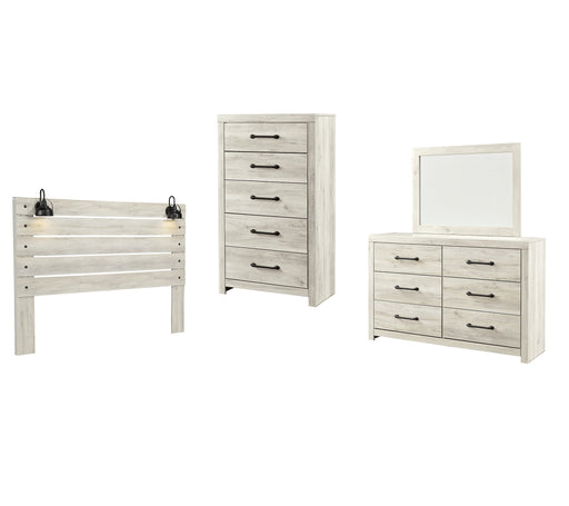 Cambeck King Panel Headboard with Mirrored Dresser and Chest Homeline Furniture