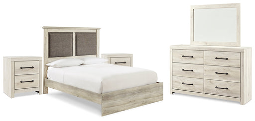 Cambeck King Upholstered Panel Bed with Mirrored Dresser and 2 Nightstands Homeline Furniture