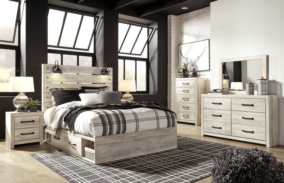 Cambeck Queen Panel Bed with 2 Storage Drawers with Mirrored Dresser, Chest and 2 Nightstands Homeline Furniture