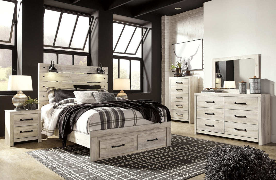 Cambeck Queen Panel Bed with 2 Storage Drawers with Mirrored Dresser, Chest and 2 Nightstands Homeline Furniture