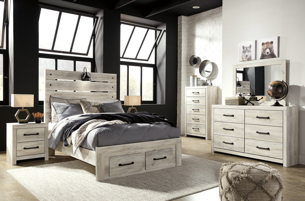 Cambeck Queen Panel Bed with 2 Storage Drawers with Mirrored Dresser, Chest and 2 Nightstands Homeline Furniture