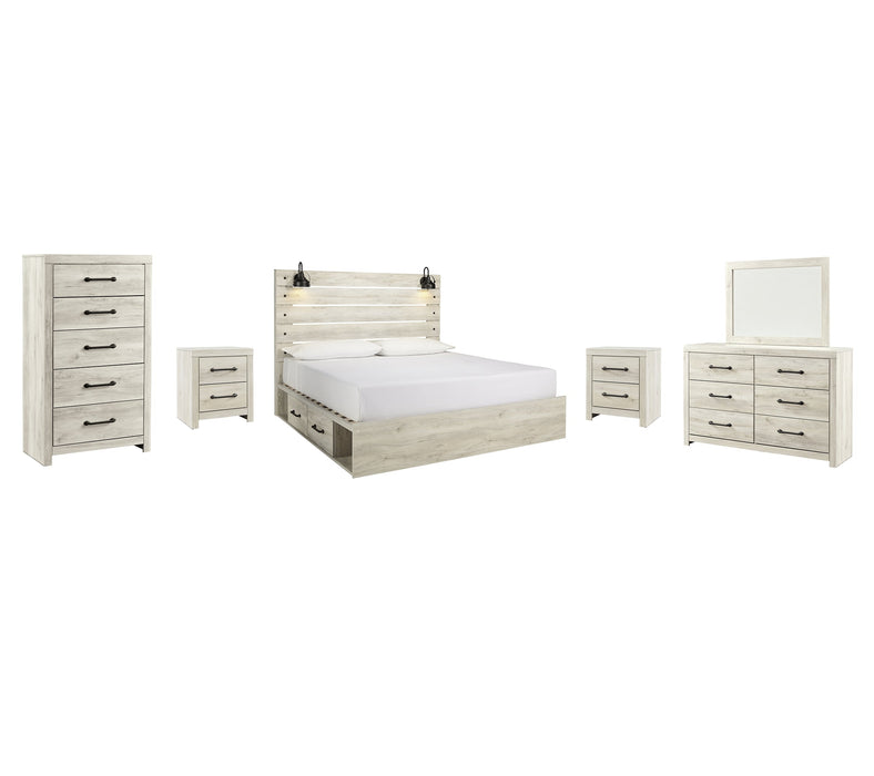 Cambeck Queen Panel Bed with 2 Storage Drawers with Mirrored Dresser, Chest and 2 Nightstands Homeline Furniture