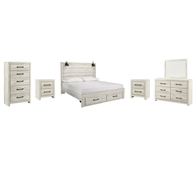 Cambeck Queen Panel Bed with 2 Storage Drawers with Mirrored Dresser, Chest and 2 Nightstands Homeline Furniture