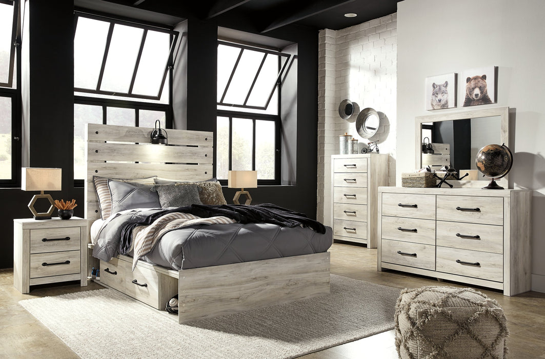 Cambeck Queen Panel Bed with 2 Storage Drawers with Mirrored Dresser, Chest and 2 Nightstands Homeline Furniture