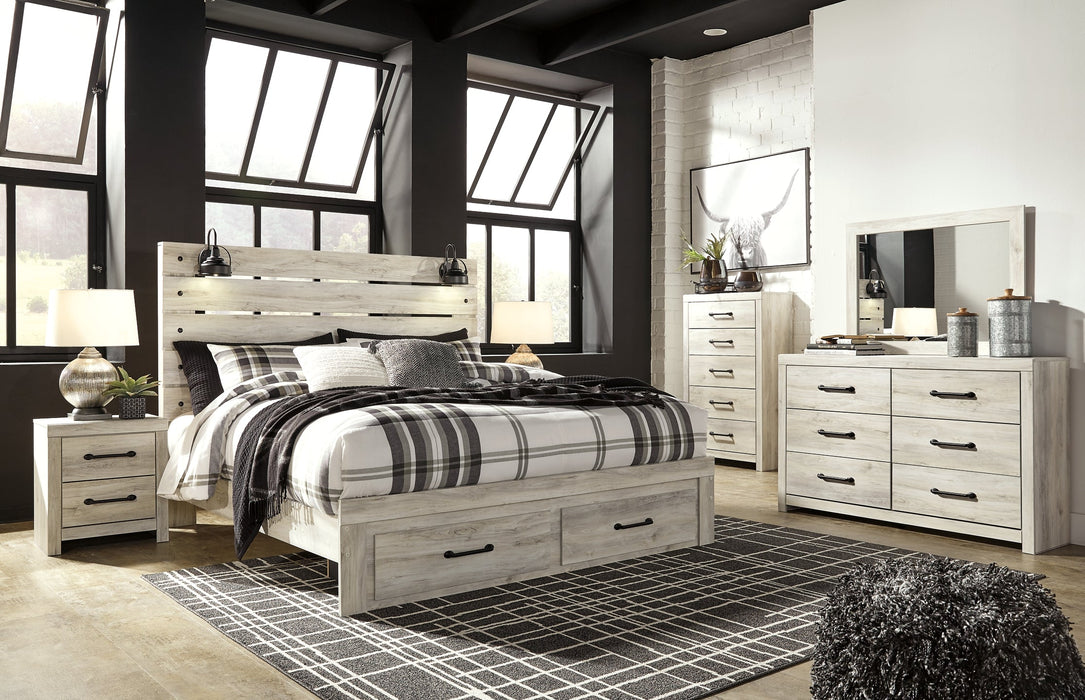 Cambeck Queen Panel Bed with 2 Storage Drawers with Mirrored Dresser, Chest and 2 Nightstands Homeline Furniture