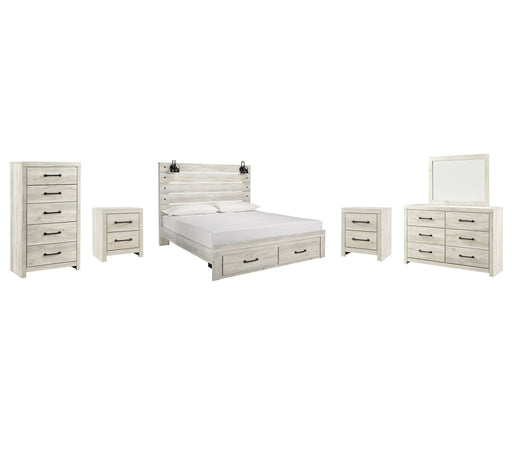 Cambeck Queen Panel Bed with 2 Storage Drawers with Mirrored Dresser, Chest and 2 Nightstands Homeline Furniture