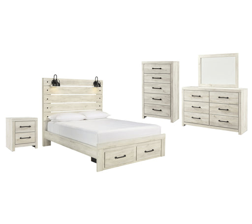 Cambeck Queen Panel Bed with 2 Storage Drawers with Mirrored Dresser, Chest and Nightstand Homeline Furniture